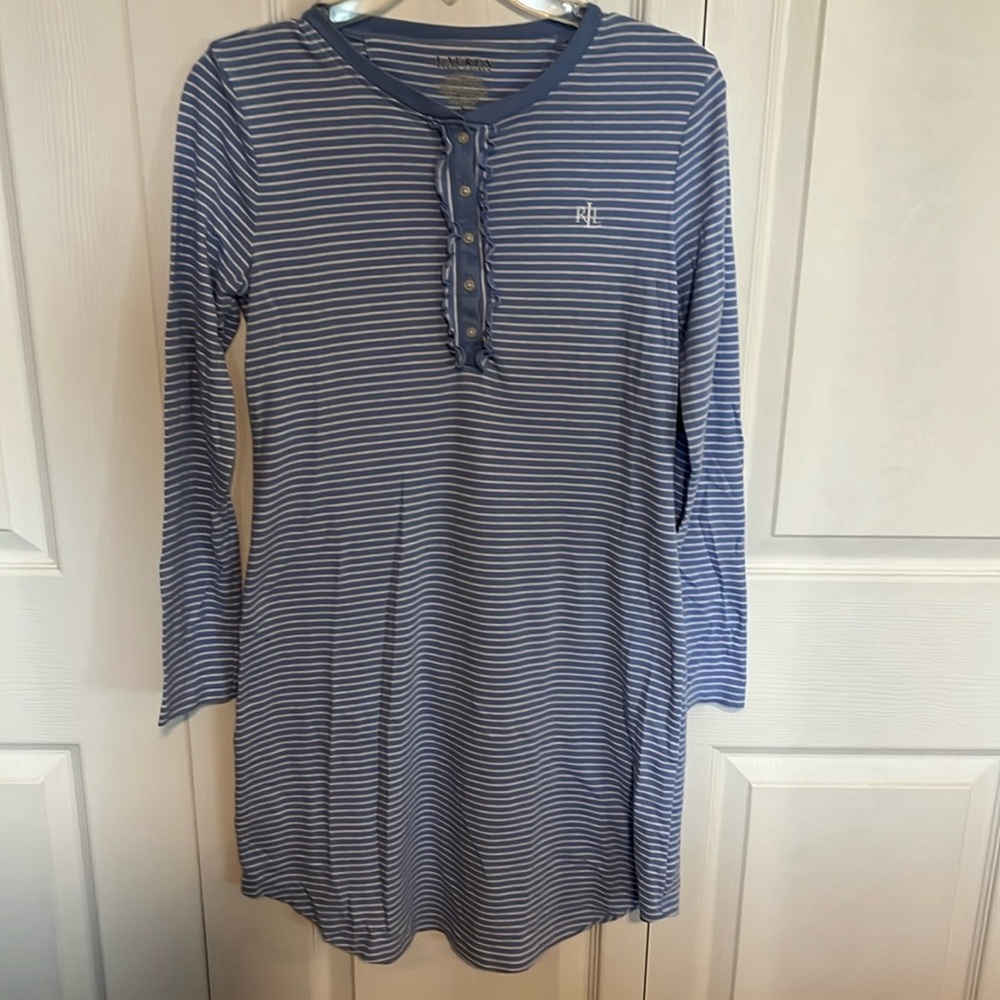 Lauren night shirt, size small, blue and white, good condition